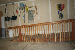 Wooden ramp inside a home garage
