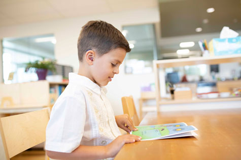 A good 504 plan helps this child reading a book at school